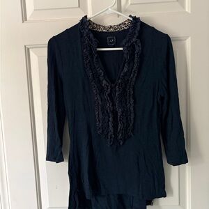 Anthropologie Navy Ruffled Blouse